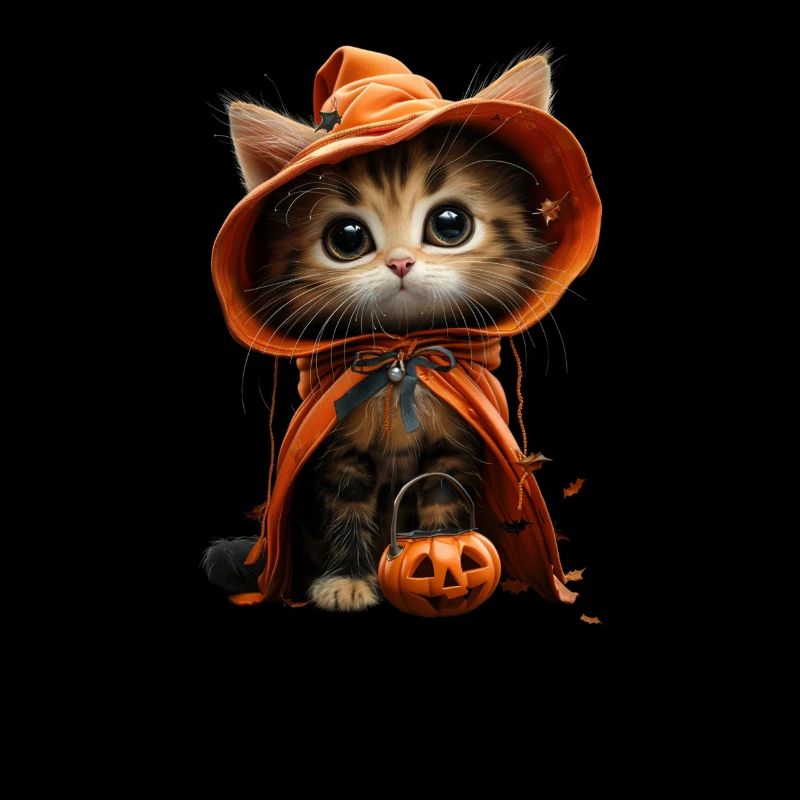 Chaton sorcière mignon - Look citrouille d’Halloween