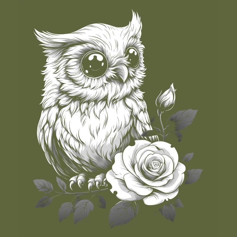 Nachteule Rose Blumen Ästhetik Eule Vogel Geschenk