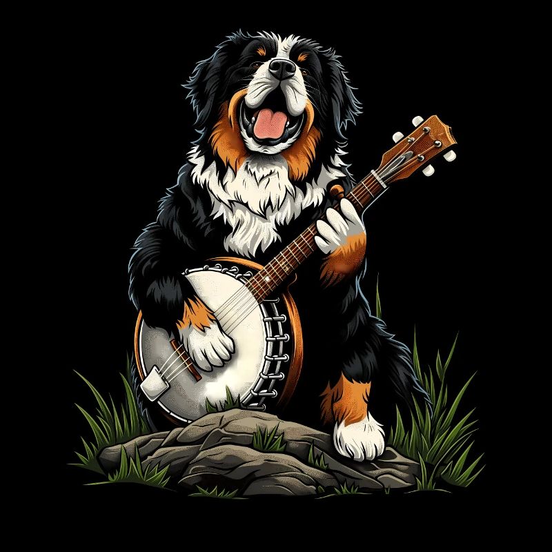 Bernese Mountain Dog Bluegrass Banjo Player