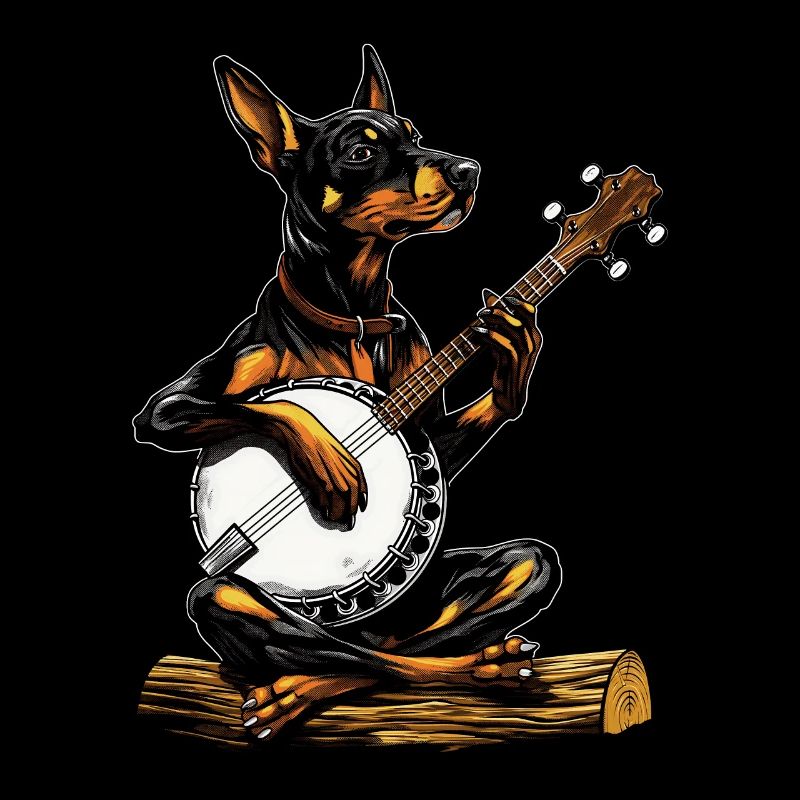 Doberman Dog Bluegrass Banjo Player