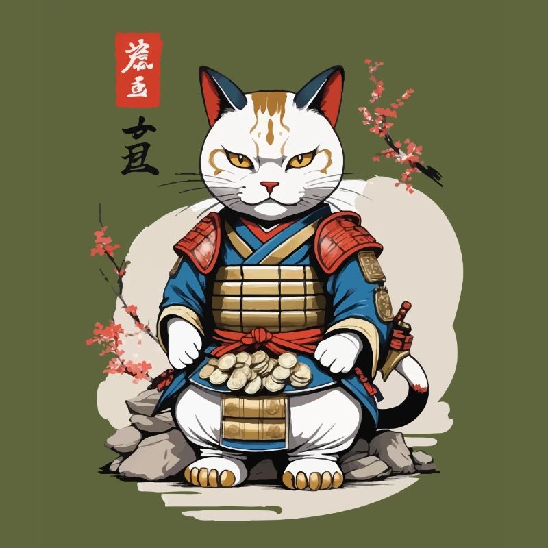 Chat samouraï dans le style Ukiyo-E asiatique