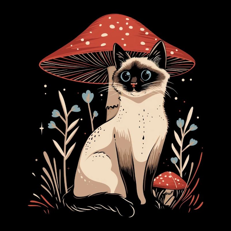 Cottagecore esthétique Chat siamois champignon wit