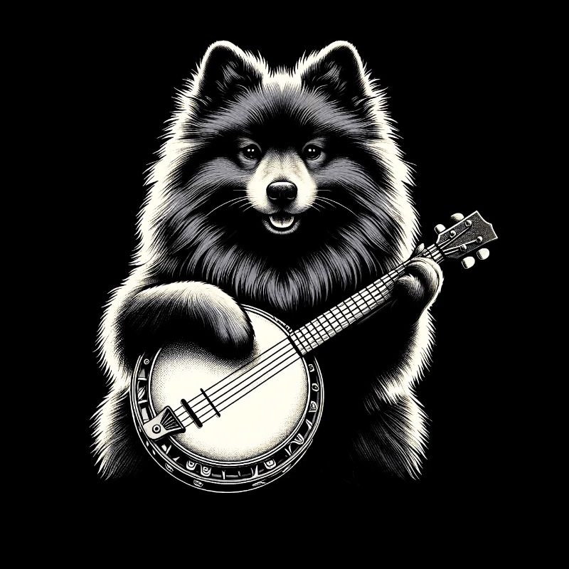 Keeshond Dog Bluegrass Banjo Player