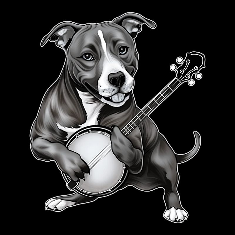 Pitbull Pittie Dog Bluegrass Banjo Player
