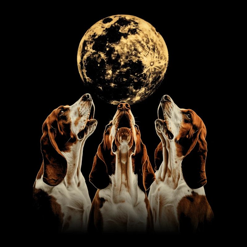 Basset Hound Dog Howling Moon