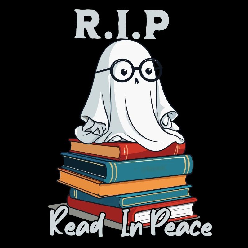 Cute book lover ghost reads in peace
