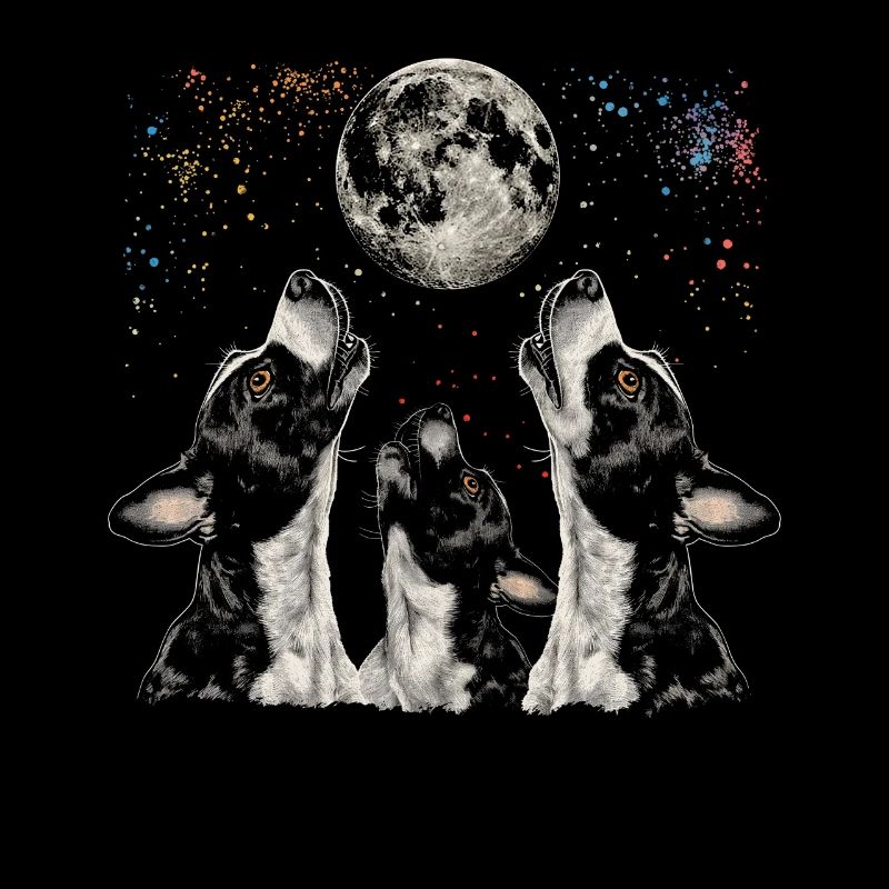 Boston Terrier Dog Howling Moon