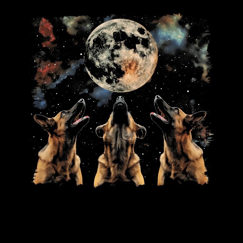 Belgian Malinois Dog Howling Moon