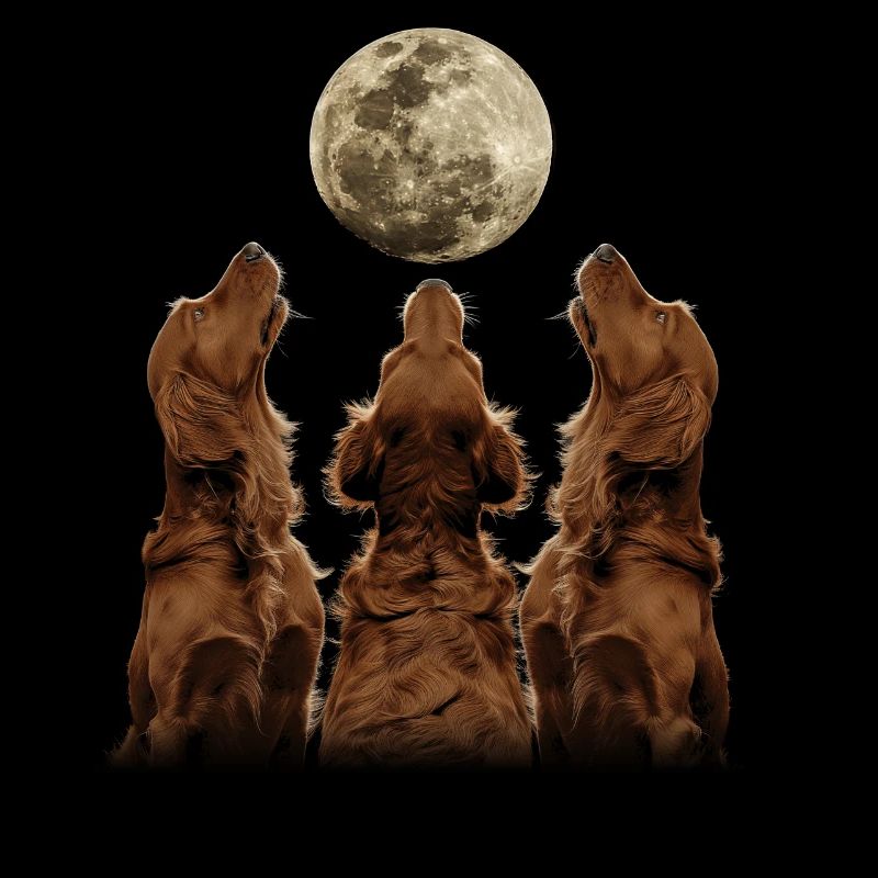 Irish Setter Dog Howling Moon