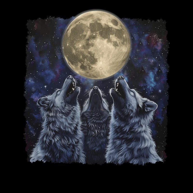 Keeshond Dog Howling Moon