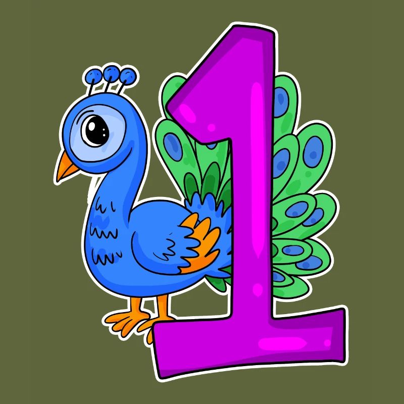 Zahl 1 Nummer Eins - Blauer Pfau Motiv