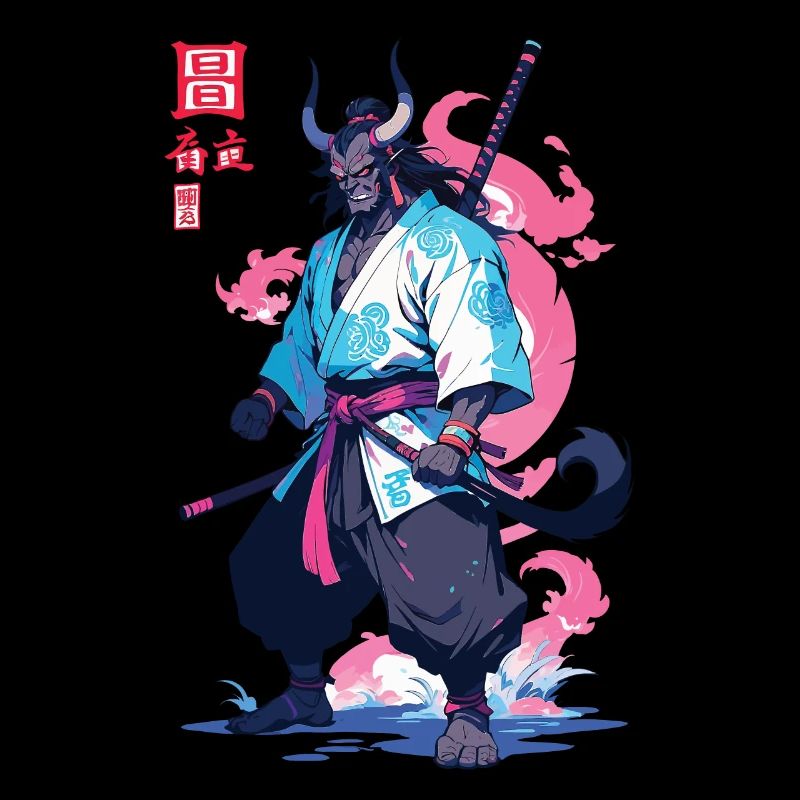 Samurai Oni Yokai Aesthetic Vaporwave Stil