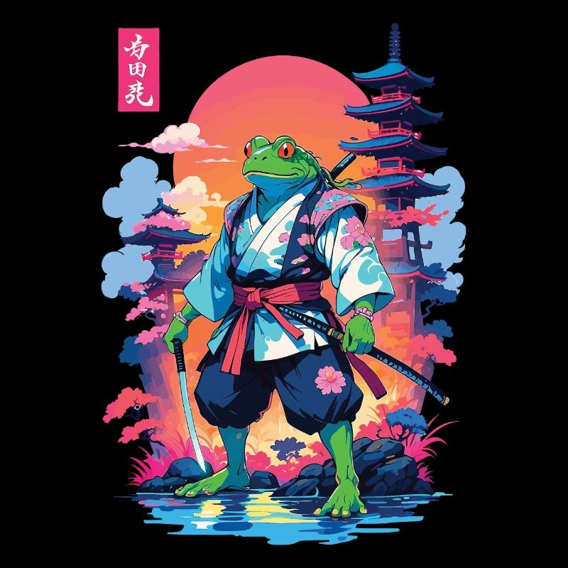 Grenouille samouraï et style esthétique Vaporwave