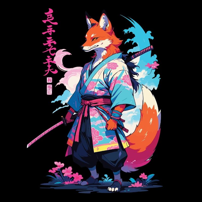 Kitsune Samurai Fuchs Aesthetic Vaporwave Stil