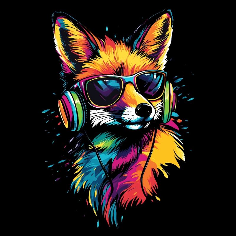 Fuchs DJ Kopfhörer Bunt Regenbogen Musik Füchse