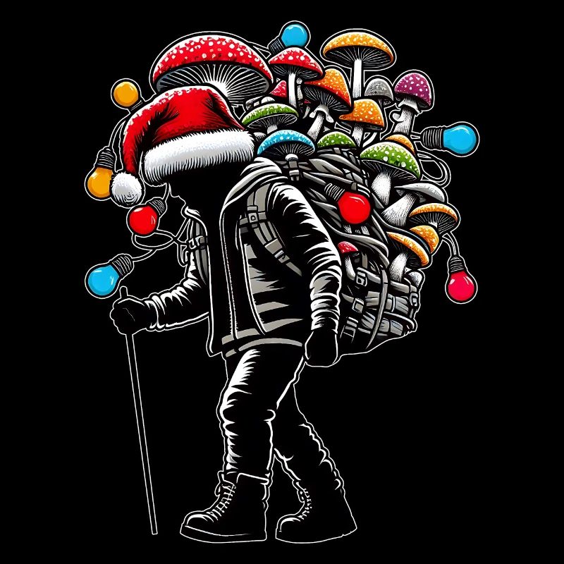 Chasseur de champignons Chasse aux champignons Chapeau de Père Noël