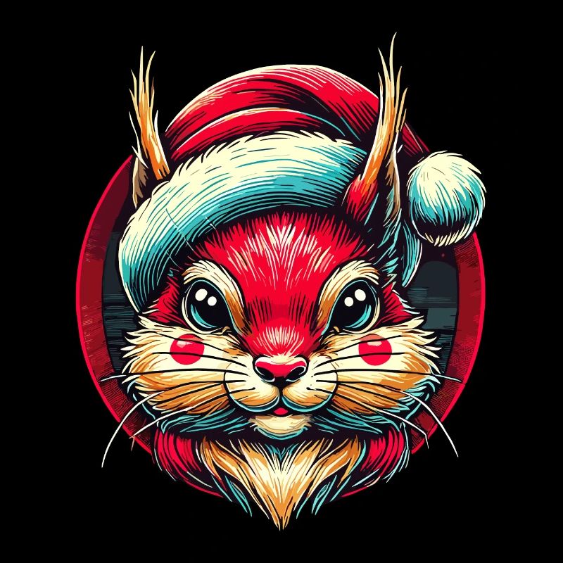 Cheerful squirrel with a santa hat