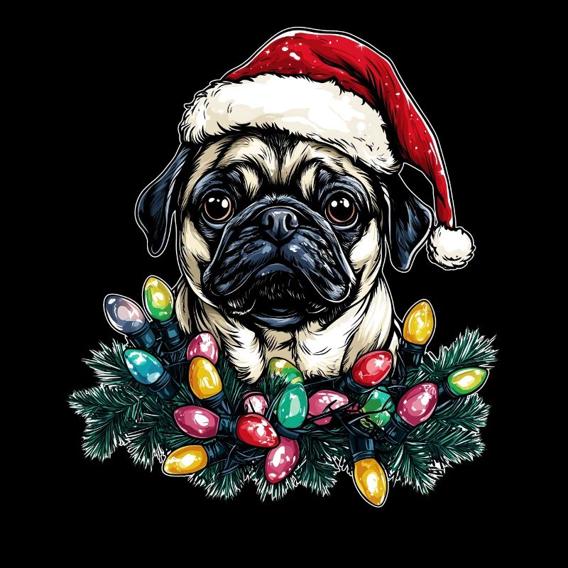 Cute Pug Santa Hat Xmas