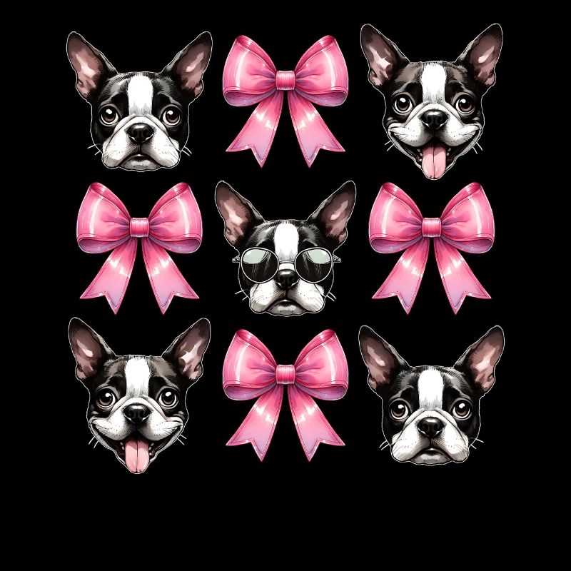 Coquette Bow Boston Terrier Chien Maman Rose