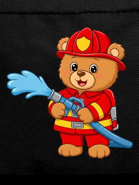 Teddy bear firefighter with hose