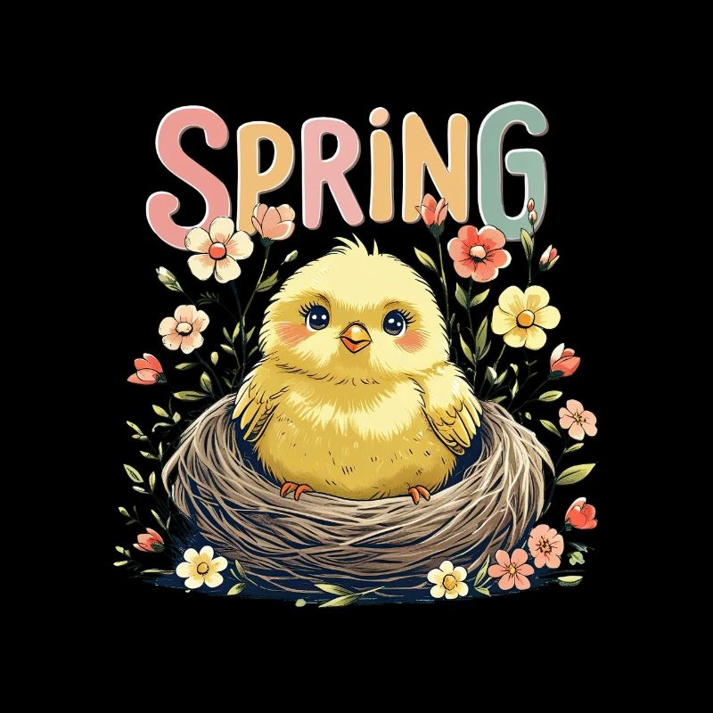 Sweet spring chick in the nest