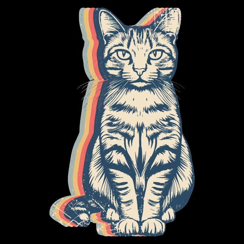 Cat Pet Retro Line Art