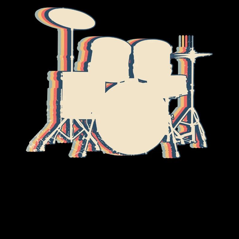 Drum Drummer Retro Line Art