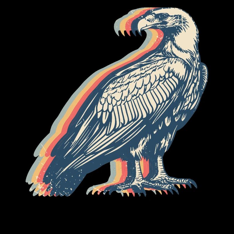 Vulture Bird Retro Line Art