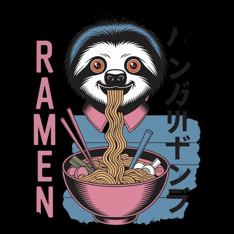 Sloth Eats Ramen Japan Noodle Design