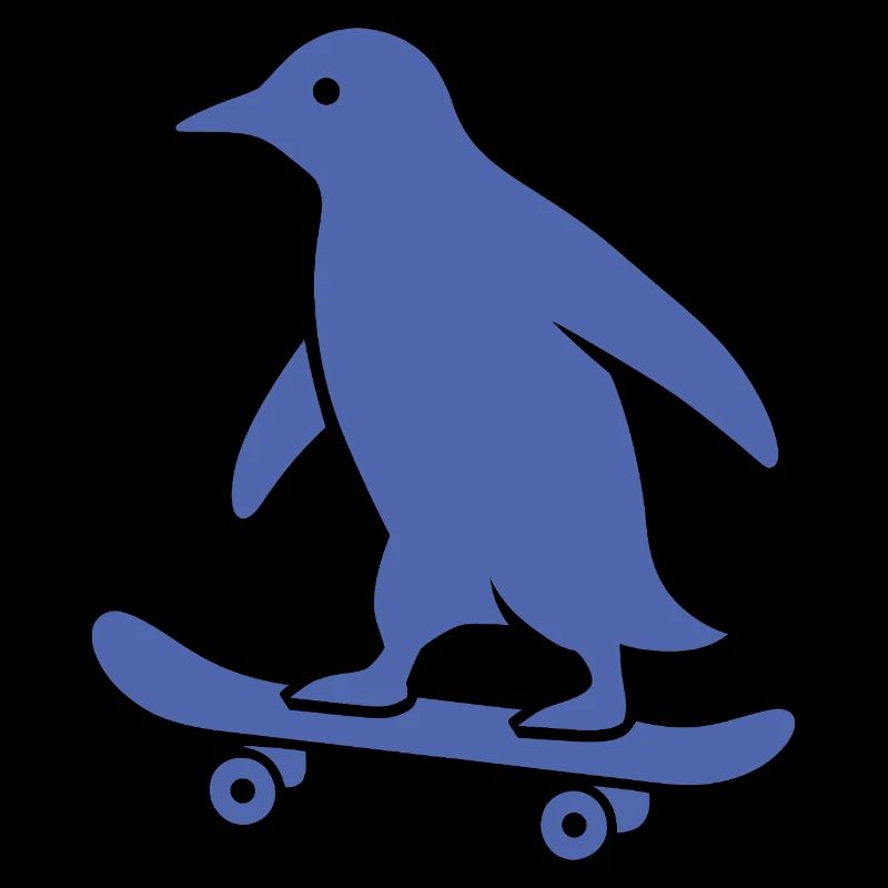 Silhouette minimaliste de pingouin skateboarder