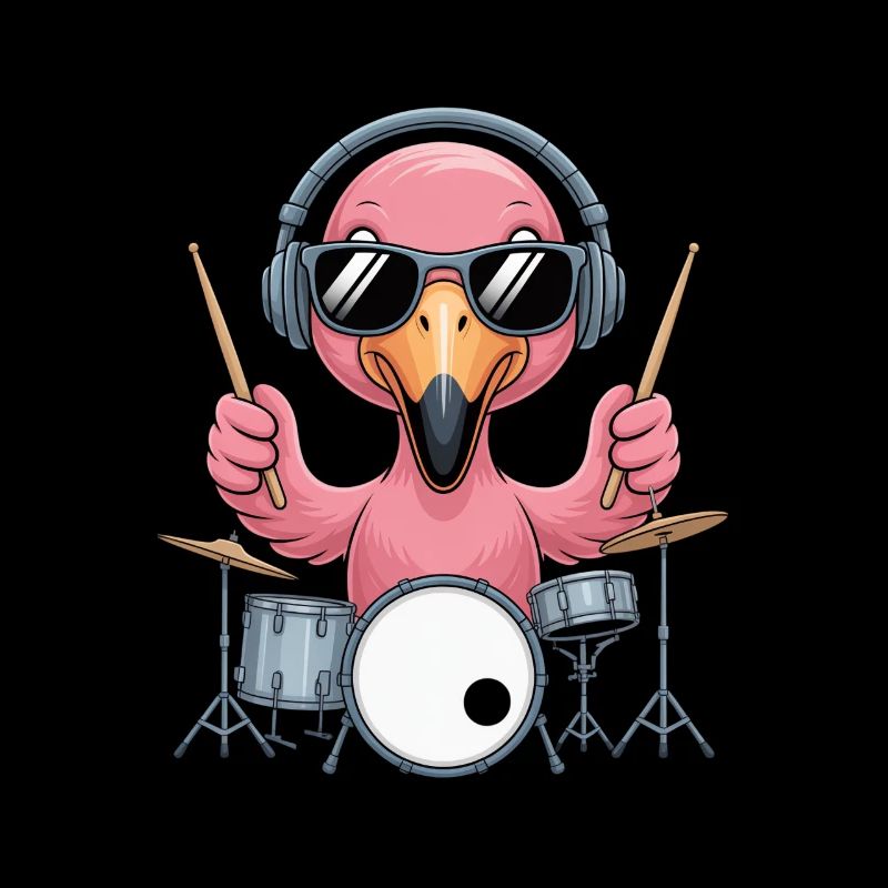 Flamingo Drummer Mit Kopfhörer Und Sonnenbrille