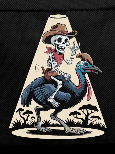 Skeleton on cassowary cowboy style