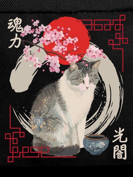 Japanese cat with cherry blossoms