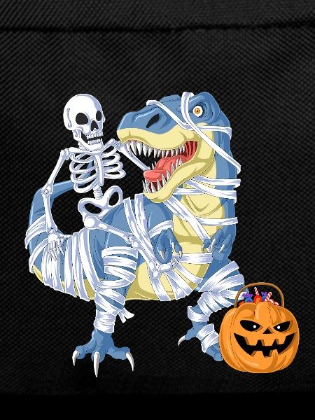 Skeleton Riding Mummy Dinosaur Halloween Tee
