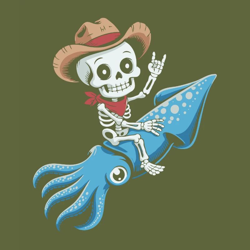 Skeleton cowboy on octopus