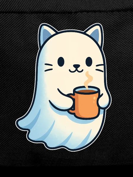 Coffee Ghost Cat with Mug