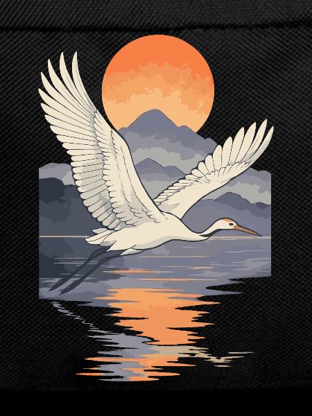 Crane Flying at Sunset Reflection