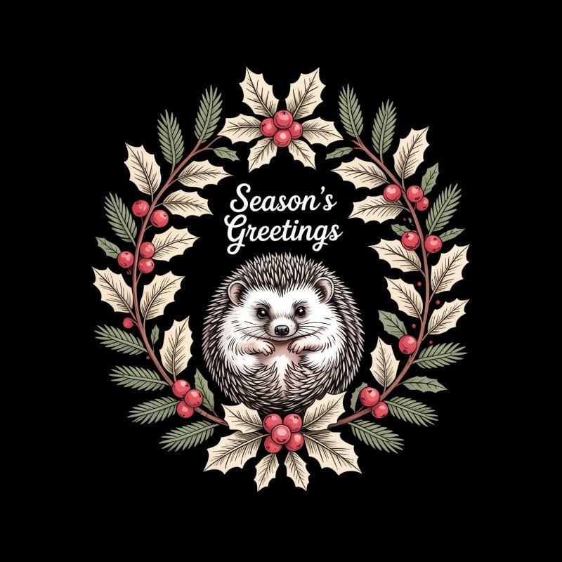Saisons Vœux Hérisson Couronne de Noël Hiver