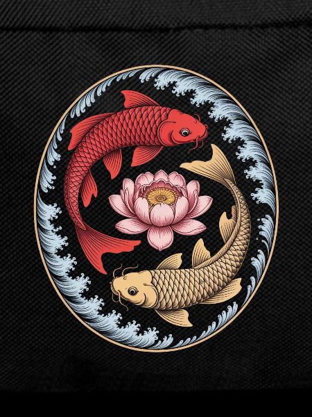Koi Fish Lotus Flower Wave Art