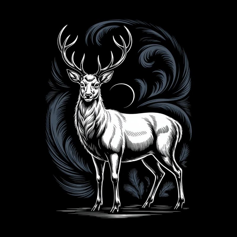 White Deer with Antlers Moon and Forest Ornament