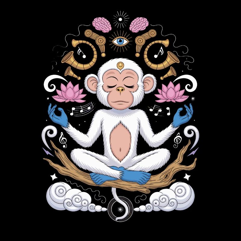 Meditating monkey with lotus bed and