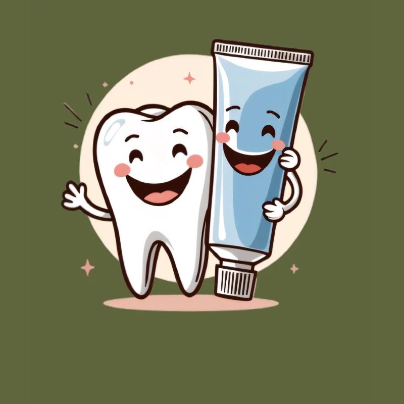 Smiling tooth with toothpaste