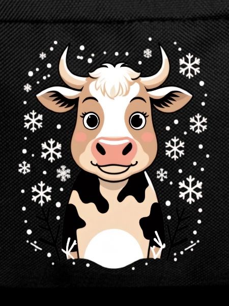 Winter cow with snowflakes