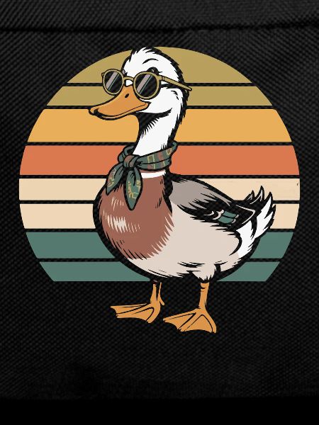 Retro duck on the sun ribbon
