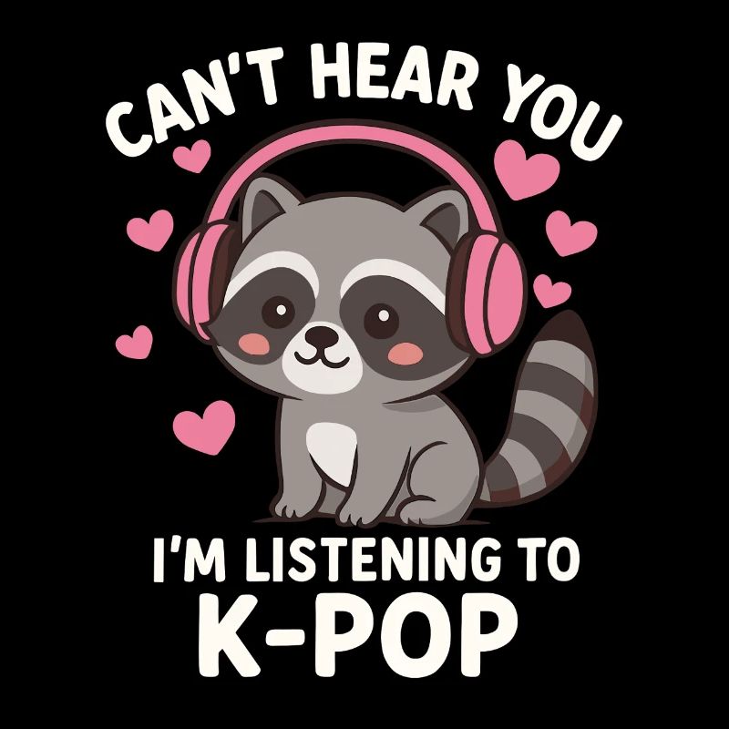 Kawaii Waschbär hört K-Pop