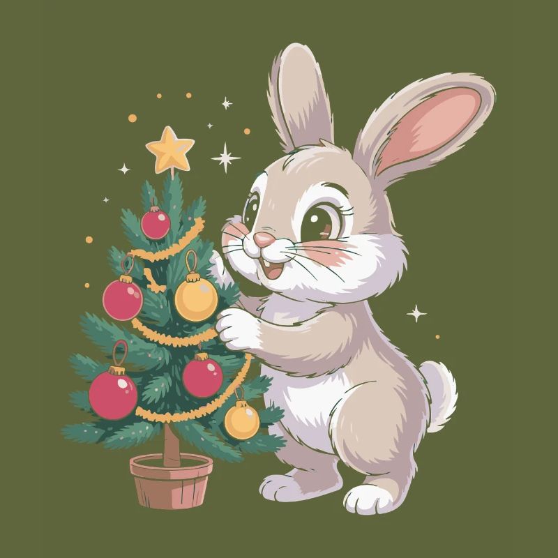 Easter bunny decorates tree