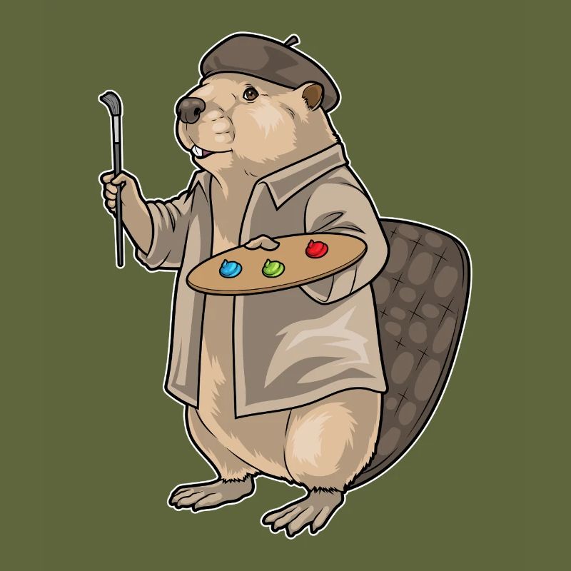 Beaver Painter Brush Painting