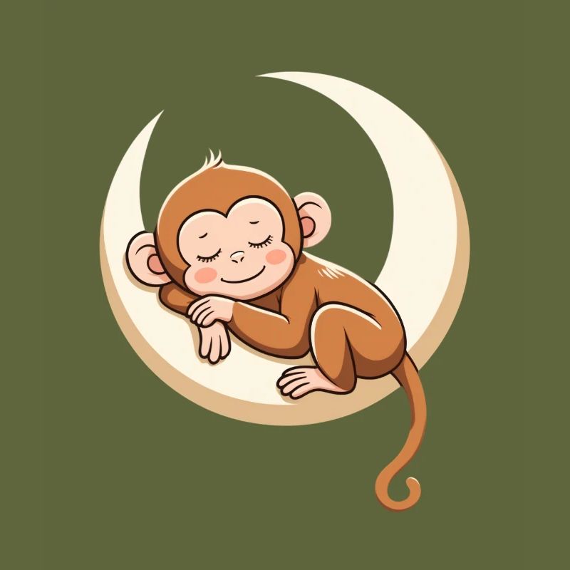 Sleeping monkey on moon pillow