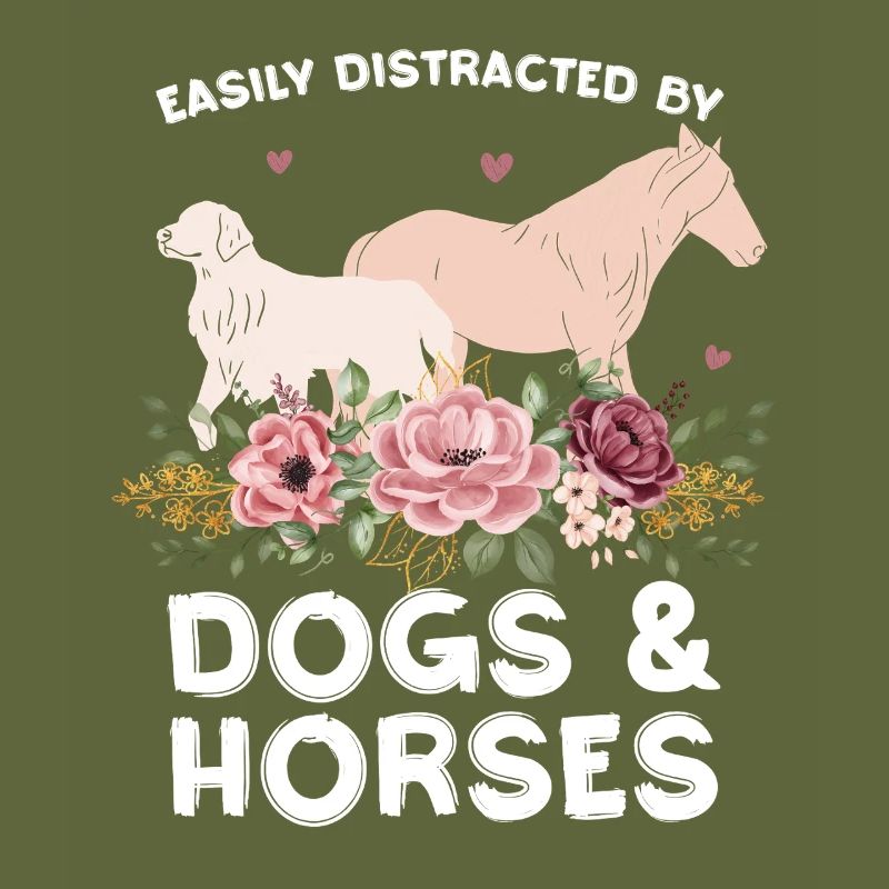 Chiens et chevaux avec une couronne de fleurs