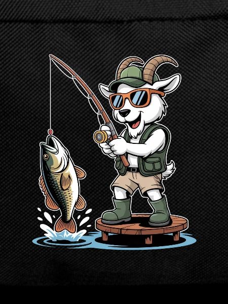Funny fishing goat with big catch